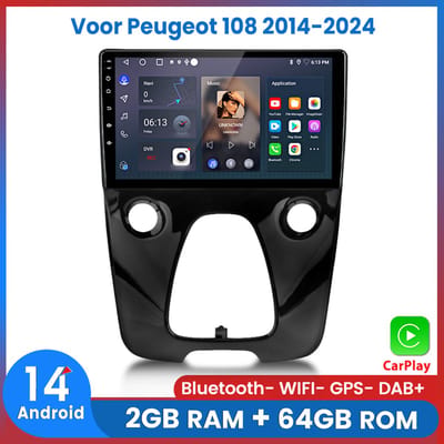 Awesafe Geschikt Voor Toyota Aygo / Citroen C1 / Peugeot 108 - RAM 2GB + ROM 64GB 4Core - 10.1 inch Android 14.0 CarPlay Autoradio - Draadloos CarPlay & Android Auto - Bluetooth & WiFi - GPS Navigatie