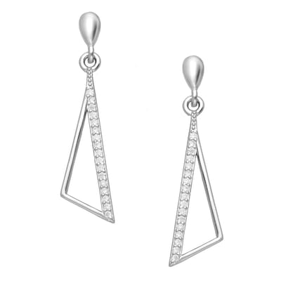 EAR IT UP - Oorbellen - Driehoek - Push back oorknopjes - Gerhodineerd 925 sterling zilver - Zirkonia - Pavézetting - 29 x 7 mm - 1 paar