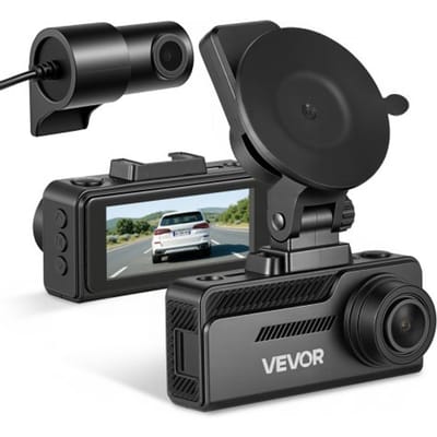 VEVOR 4K Dashcam voor auto, voor- en achterkant, 1080p dubbele autocamera met geïntegreerde GPS G-sensor en geheugenkaart (32 GB), 3,18 inch scherm, 129° + 125° groothoek, loopopname, parkeermodus, zwart
