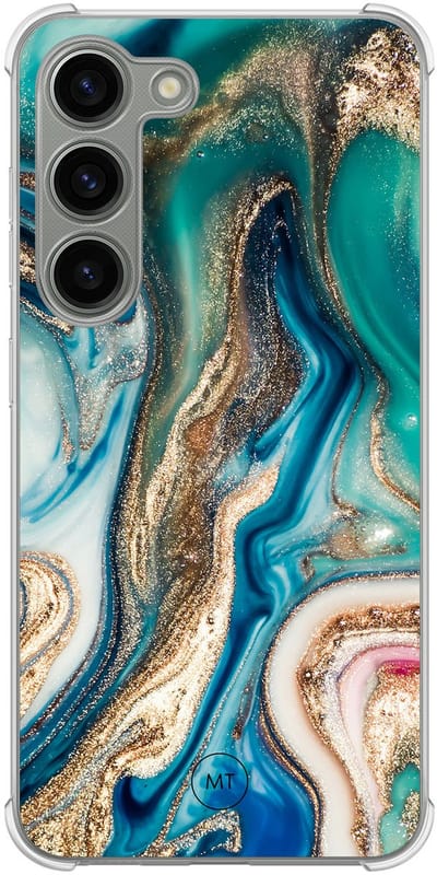 Hoesje (shockproof) geschikt voor Samsung Galaxy S23 - Magic marble - Extra sterke case - TPU/polycarbonaat - Marmer - Multi, Groen, Transparant