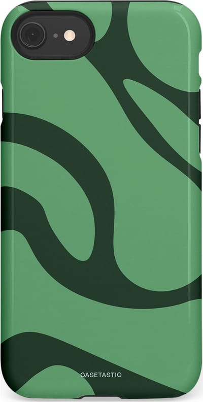 Casetastic hoesje geschikt voor Apple iPhone SE / Apple iPhone 7 / Apple iPhone 8 - Dubbellaagse bescherming - Khakigroene Bos Blobs - Fashion Case - Saliegroen Donkergrijs
