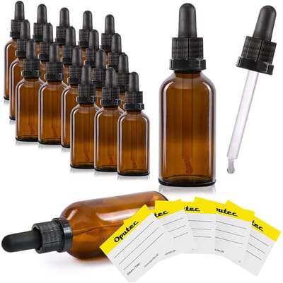 Oputec 20 x 50ml pipetfles bruin glas – doseerfles met glazen pipet + etiketten – aromatherapie, cosmetica & laboratorium