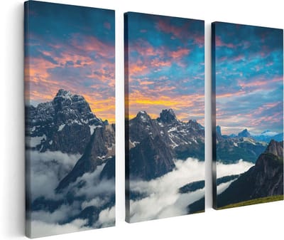 Artaza Canvas Schilderij Drieluik Bergen Landschap Met Wolken In Italië - 120x80 - Foto Op Canvas - Canvas Print