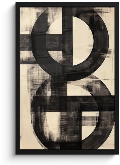 Poster in lijst - Fotolijst 40x60 cm - Posters - Cirkels - Balken - Zwart - Abstract - Posterlijst zwart - Decoratie - Wanddecoratie woonkamer - Muurdecoratie slaapkamer