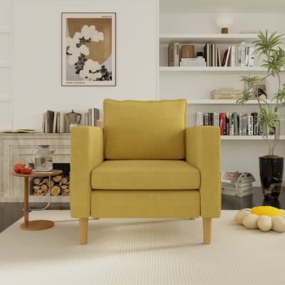 DESMIU Fauteuil 71 x 68 x 82 Cm - Met Opbergzak En Comfortabel Kussen - Voor Leeshoek En Woonkamer - Chenille - Mosterdgeel