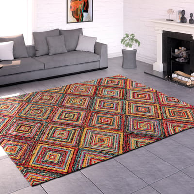 Paco Home Vloerkleed Woonkamer Laagpolig Patroon Berber Patroon Geometrisch Rhombus 120x170 cm