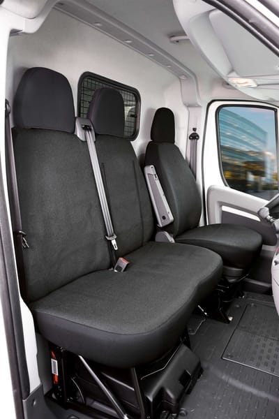 Walser Autostoelhoes Transporter Fit van stof antraciet geschikt voor Citroen Jumper II - Fiat Ducato - Peugeot Boxer - 1 enkele zitplaats voor (met armleuning)