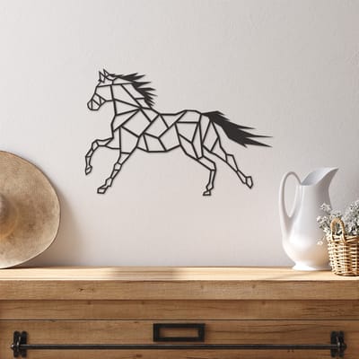 Geometrische Wanddecoratie Paard - Geometrische Muurdecoratie Paard - Geometrisch Paard - Muurdecoratie Hout - Wanddecoratie Hout - Muurdecoratie Woonkamer - Wanddecoratie Woonkamer - Wanddecoratie Industrieel - Wanddecoratie Dieren - 43 x 29 cm
