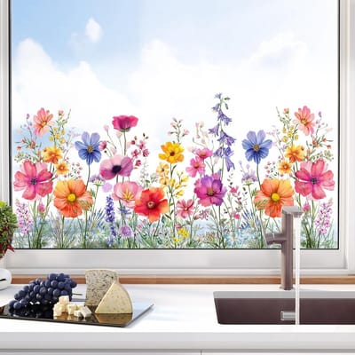 Kleurrijke Tuin Bloemen Raamstickers voor Lente en Zomer - Dubbelzijdige Anti-bots Static Clings voor Glazen Deuren en Ramen