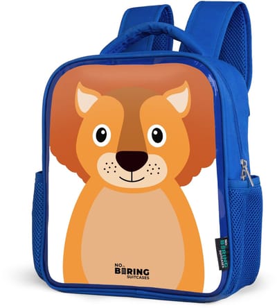NoBoringSuitcases.com® - Rugzak blauw - Schooltas jongens - Dierenportret schattige leeuw - Kinder rugtas jongen - Boekentas kind - Kinderrugzak voor school - Schoolrugzak