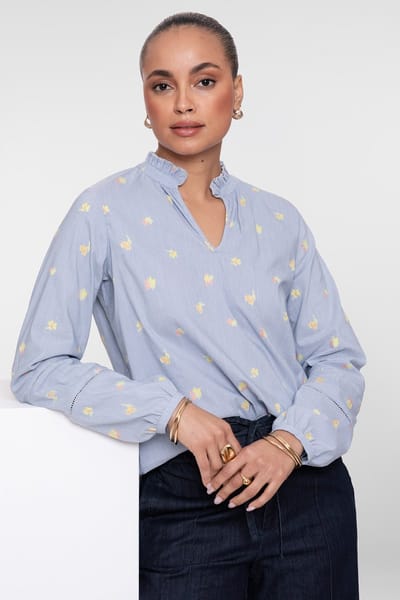 Geisha Top Lemon/chambray Größe: XS | Longsleeves Outlet | Damen
