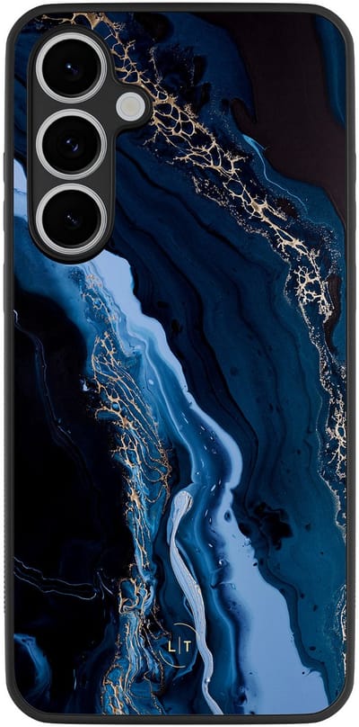 Leuke Telefoonhoesjes - Hoesje geschikt voor Samsung Galaxy S24 FE - Marmer lagoon blauw - Backcover zwart - Marmer - Blauw