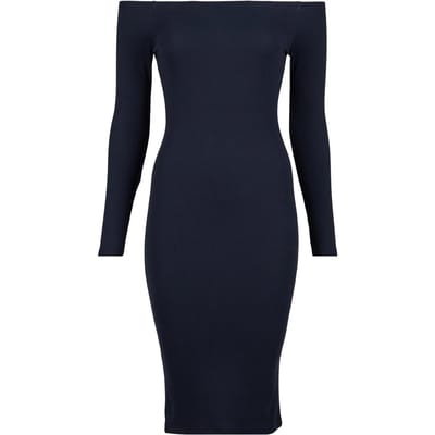 Geribde damesjurk met lange mouwen en off-the-shoulder mouwen Urban Classics