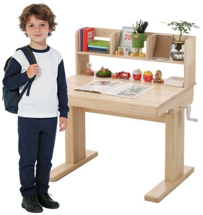 Kindertafel – Hoogteverstelbaar Massief Hout – Kantelbaar Blad 0°-43° – Opbergruimte – Veilig – Vanaf 6 Jaar
