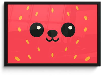 Poster in lijst - Fotolijst 60x40 cm - Posters - Kat - Aardbei - Cartoon - Posterlijst zwart - Decoratie - Wanddecoratie woonkamer - Muurdecoratie slaapkamer