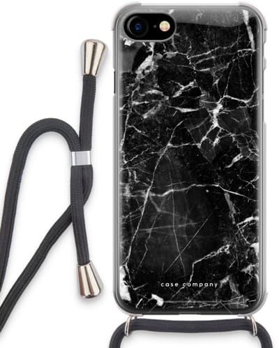 Case Company® - Hoesje met koord geschikt voor iPhone SE 2020 hoesje met Koord - Zwart Marmer - Telefoonhoesje met Zwart Koord - Bescherming aan alle Kanten en Over de Schermrand