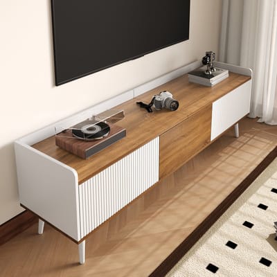 DESMIU Tv-Meubel - Drie Deuren Met Ruime Opbergruimte - Voor Woonkamer En Mediaruimte - Mdf En Spaanplaat - 160x39x49,5 Cm - Wit Naturel