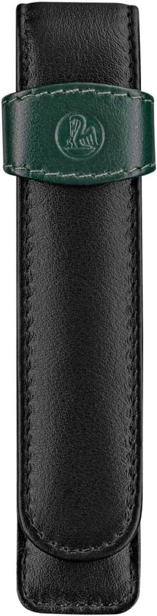 Leren etui voor 1 vulpen of balpen zwart-groen