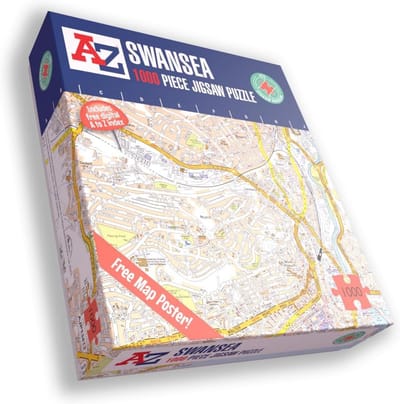 A-Z kaart van Swansea puzzel 1000 stukjes - straatkaart met gids en stadsindex - nostalgisch puzzelplezier voor volwassenen