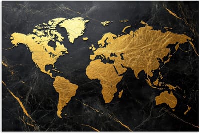 Poster 180x120 cm - Wereldkaart - Goud - Marmer - Posters - Kamer decoratie - Wanddecoratie woonkamer - Muurdecoratie slaapkamer XXL