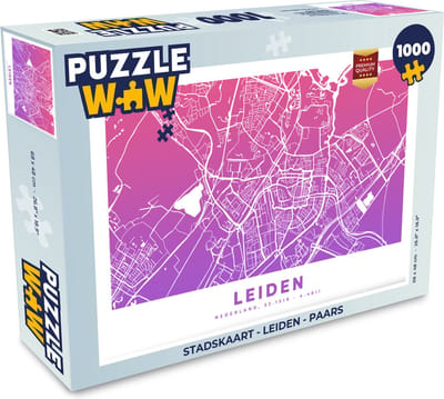 Puzzel Stadskaart - Leiden - Paars - Legpuzzel - Puzzel 1000 stukjes volwassenen - Plattegrond