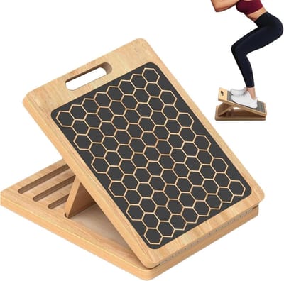 Schuine Plank Kuitrekken - Hellingwig Balansplank - Spierversterking Flexibiliteit - Niet-glijdend Oppervlak - 37x30x4 cm - Houtkleur
