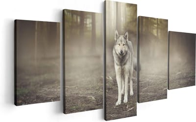 Artaza Canvas Schilderij Vijfluik Grijze Wolf In Het Bos - 100x50 - Foto Op Canvas - Canvas Print