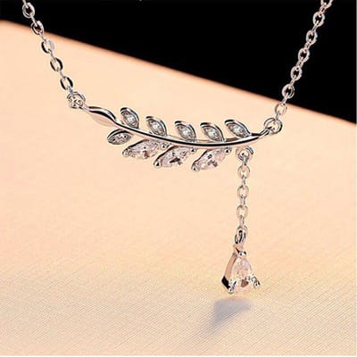 925 Sterling Zilver Elegante Boomtak Bladeren Kwast Hanger Ketting Met Zirkonia Voor Vrouwen Sieraden S-N227 gray