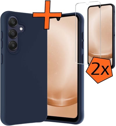 Hoes - Met 2x Screenprotector - Geschikt voor Samsung Galaxy A26 - Sterk & Shockproof - Back Cover - Siliconen Case - Telefoon Hoes - Donkerblauw