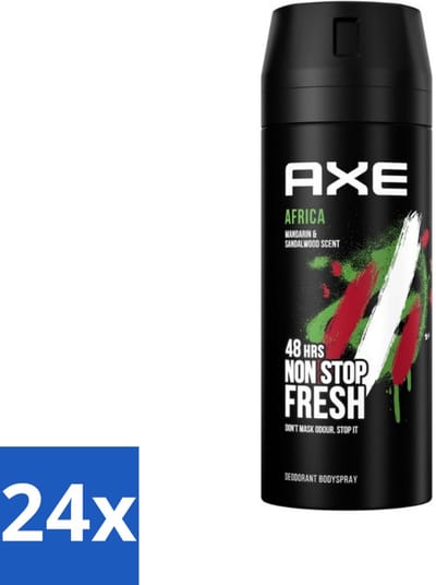 Axe - Deodorant Bodyspray - 48hrs Non Stop Fresh - Africa - Mandarin & Sandalwood - 150 ml - Voordeelverpakking - 24 stuks