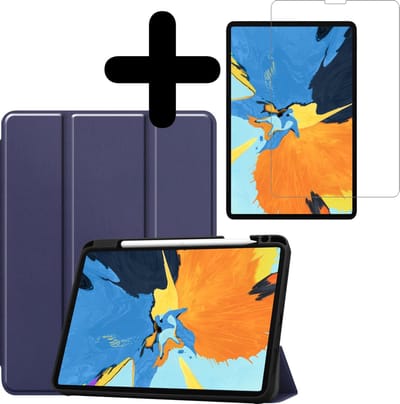 Hoes - Geschikt voor Apple iPad Pro (2020) - 11 inch - Met Screenprotector - Trifold Bookcase - Hard Cover Case - Met Uitsparing Geschikt voor Apple Pencil - Hardcover Book - Tablet Hoesje - Donkerblauw
