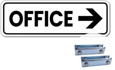 Bord Office pijl rechts - Weerbestendig Aluminium - 40x15 cm - Bevestiging: Met hekbeugels (voor spijlen- of gaashek)