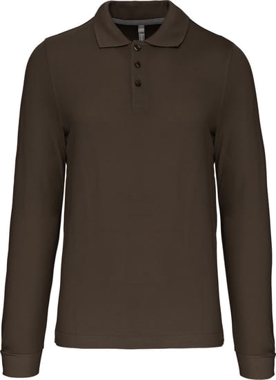 Herenpoloshirt met knopen en lange mouwen Dark Khaki - L