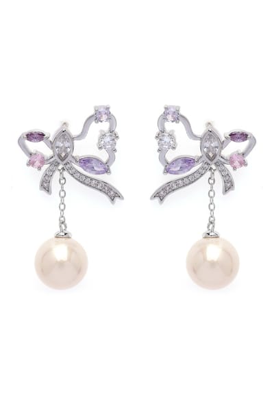 AVANT-GARDE PARIS Oorbellen - Butterfly Drop - 1 stuk - Zilver met kristallen en parels