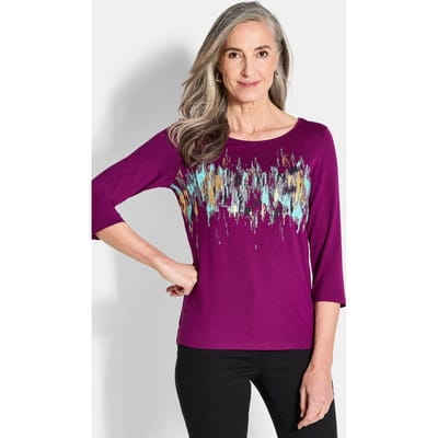 Gedessineerd shirt met glanseffect - bessen - Gr. 38 van Goldner Fashion