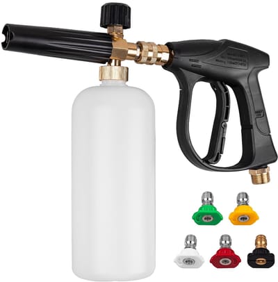 Hogedrukreiniger met kort spuitpistool, schuimkanon met 1/4-inch snelkoppeling, hogedrukreiniger met 5 hogedruksproeiers, M22-14 mm inlaataansluiting.-Belle's product