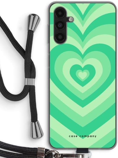 Case Company® - Hoesje met koord geschikt voor Samsung Galaxy A13 5G hoesje met Koord - Hart Groen - Telefoonhoesje met Zwart Koord - Bescherming aan alle Kanten en Over de Schermrand