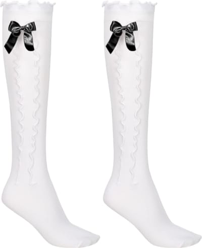 Haus Huberts Oktoberfest Kniekousen Dames - Wit Met Zwarte Strik - Tiroler Kousen - Oktoberfest Dames - Maat 35-38