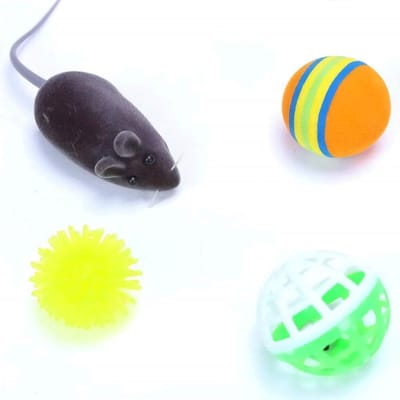 Nobleza Kattenspeelgoed Set - 4 Stuks - Kattenballetjes en Speelmuis - Speelballen met Bel - Kitten Speelgoed