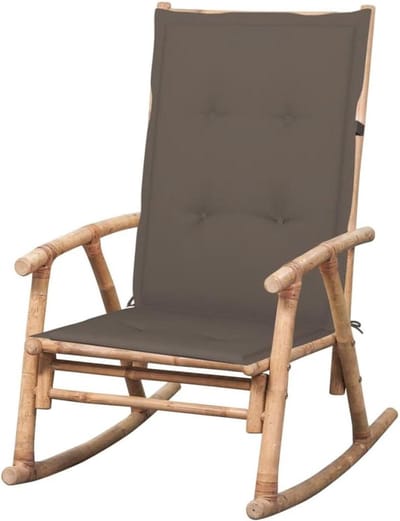 Schommelstoel met kussen, bamboe, outdoor stoel, armleuningstoel, loungestoel, leunstoelen voor terras, tuin, balkon, taupe, 120 x 50 x 4 cm