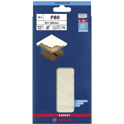 Bosch Accessories EXPERT M480 2608900743 Schuurnet voor vlakschuurmachine Ongeperforeerd Korrelgrootte (num) 80 (l x b) 186 mm x 93 mm 10 stuk(s)