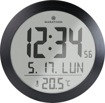 Marathon- Miami- Klok- Weergave van de binnentemperatuur- Kalender- Grote cijfers- Zwart- Proudly Canadian
