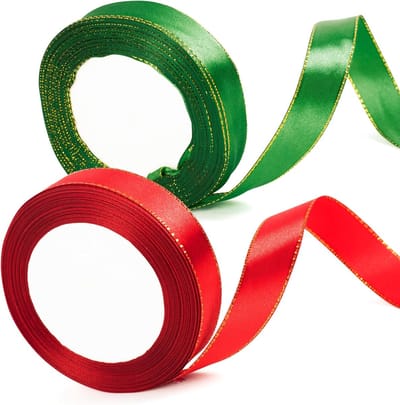 20mm Brede Bordeau- en Groene Satijnen Kerstribben voor Cadeau-inpakken - 22m Rode Groene Ribben voor Cadeaus - Kerstcadeauzak Ribben - Taart Strik - Knutseldecoratie