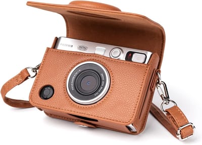 Beschermhoes voor Fujifilm Instax Mini EVO - PU-leren Hoesje - Horizontale Litchi-textuur - met Verstelbare Band - Bruin