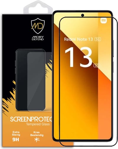 MobyDefend Screenprotector - Geschikt voor Xiaomi Redmi Note 13 5G - Screensaver Met Zwarte Randen - Gehard Glas