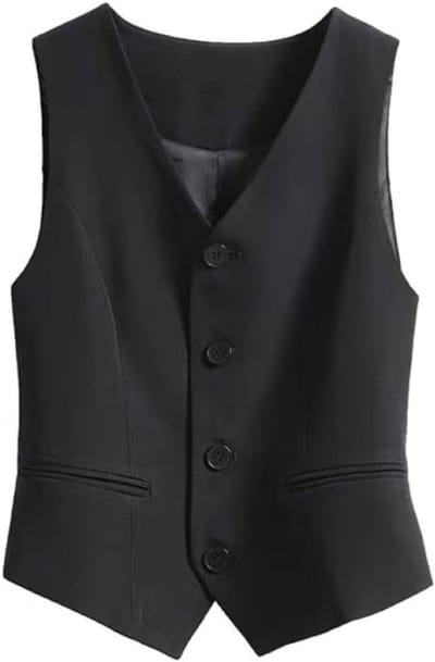 Elegante vintage smokingvest voor dames met smalle pasvorm en V-hals, perfect voor feesten en speciale gelegenheden