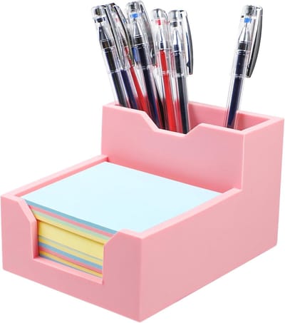SnelShoppen - Kamehame Notitieboekje met Penhouder en Zelfklevende Memoblaadjeshouder - Roze Silikon Cube Notitie Box voor 7,8 x 7,8 cm Notities en Ka