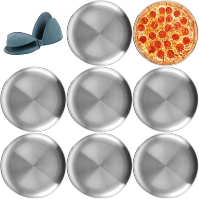 Ronde pizza plaat van roestvrij staal, 30 cm, 8 stukken, hittebestendig tot 400 °C, ideaal voor oven en vaatwasser, perfect voor het bakken van pizza's