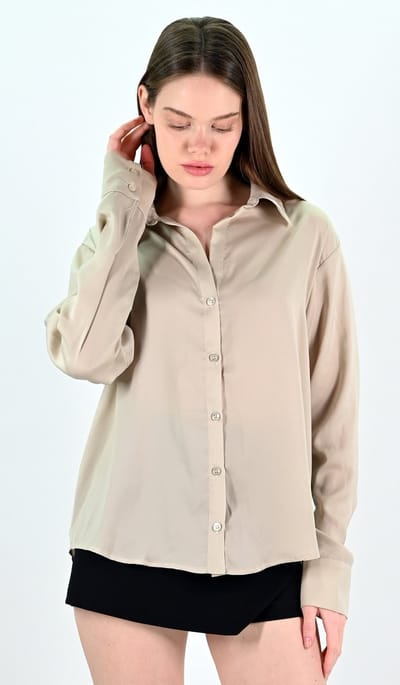 YesMooi - Basis Satijnen Blouse - Beige - L (40)
