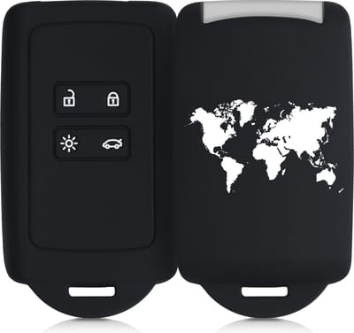 kwmobile autosleutelhoes geschikt voor Renault 4-knops Smartkey autosleutel (alleen Keyless Go) -Siliconenhoes in wit / zwart - Sleutelcover